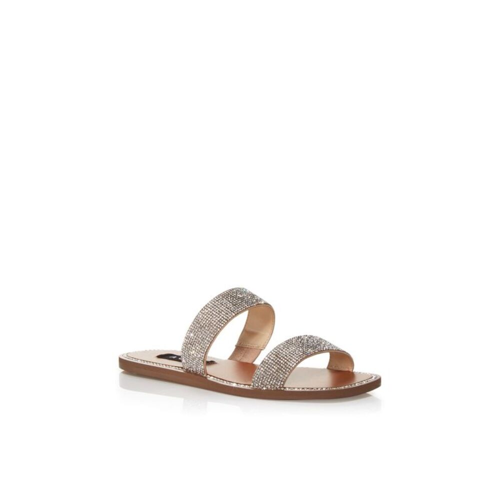 AQUA Womens Brown Studded Glow Square Toe Slip On Slide Sandals 6.5 M